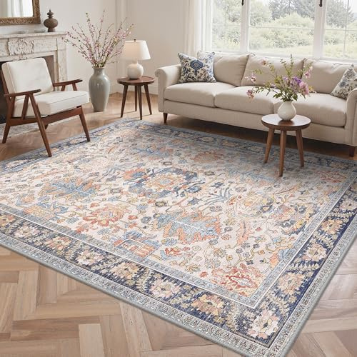 BEIMO Vintage Waschbarer Teppich Wohnzimmer, 160x230cm Rotblau | Boho Orientalisch, Großer Weicher Kurzflor Carpet mit Rutschfester für Küche und Bettvorleger Schlafzimmer