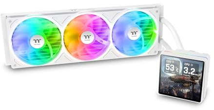 Thermaltake TH360 V3 Ultra ARGB | Refroidissement liquide AIO | Écran LCD TFT 3,95 | Pompe rotative | Ventilateur à cadre unique | Neige