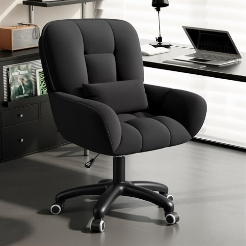 Aivermeil Bürostuhl Samt mit Kissen Schminktischstuhl Schwarz | Höhenverstellbar,360°Drehfunktion, bis 150kg,Samtbezug,Homeoffice Stuhl,Schminktischstuhl, Schlafzimmer,Arbeitszimmer