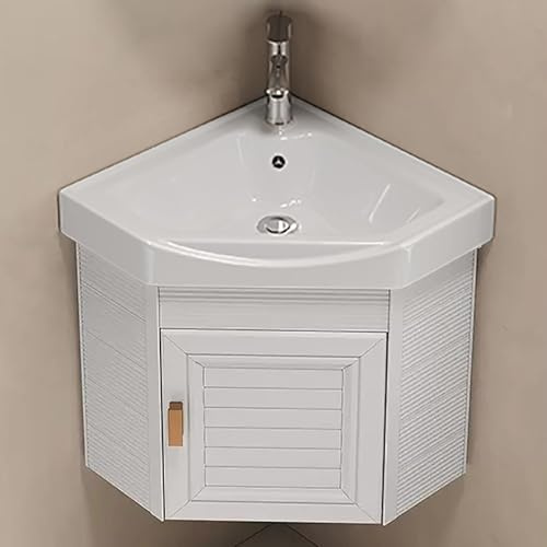 Lavabo d'angle, Lavabo d'angle pour salle de bain, Lavabo mural pour salle de bain, Meuble-lavabo d'angle pour salle de bain, Lavabo avec bac de rangement, Meuble suspendu mur(White-38cm/15in)