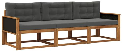 vidaXL Outdoor-Sofagarnitur mit Kissen 3 pcs Natur und Anthrazit, Akazienholz Sofa Set für draußen, modernes Loungemöbel, Flexibler Gartenplatz, wetterfeste Einrichtung