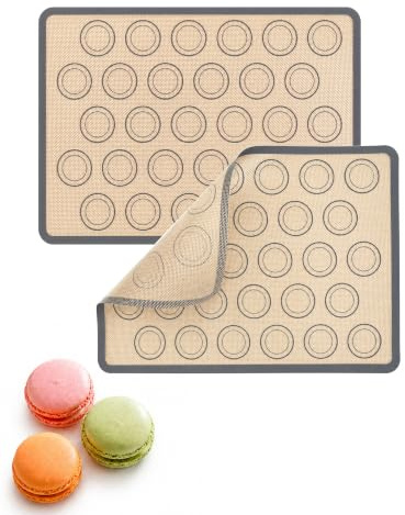 Huglux Backmatte Silikon für Macarons 2 Stück,Backpapier Wiederverwendbar | 29x42cm Dauerbackfolie,Antihaft &Hitzebeständig&BPA-frei Backunterlage,Backmatte für Kekse, Brot,Pizza, Plätzchen, Kuchen