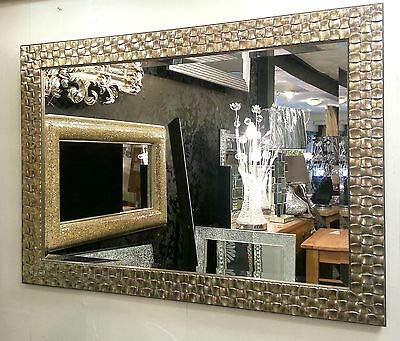 John Lewis Wall Mirror Rectangular Wooden Mosaic Frame Champagne / Antique Silver 106x76cm (42x30 inches) RRP£150