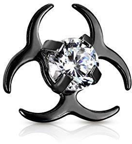 Tapsi´s Coolbodyart® Dermal Anchor Piercing Aufsatz Chirurgenstahl 316L Zirkonia Biohazard Schwarz