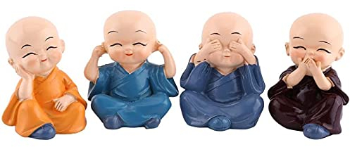Akozon Vier Mönche Auto Dekoration, 4 Mönche Figur Statue Harz Handwerk Ornament Vier kleine Buddha Mönche Figurine Automotive Home Dekoration Schau Nicht,Sag Nicht,Hör Nicht Zu,Beweg Dich Nicht
