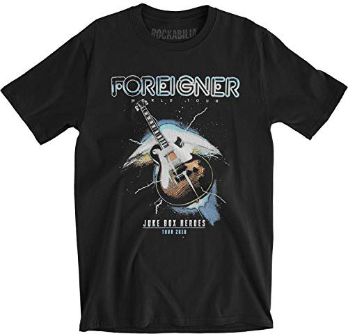 Foreigner Herren Juke Box Heroes Slim Fit T-Shirt Schwarz, Schwarz, XXL