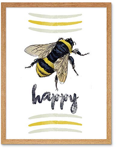 Be Happy Riddle Bee Drawing Art Print Framed Poster Wall Decor Kunstdruck Poster Wand-Dekor-12X16 Zoll