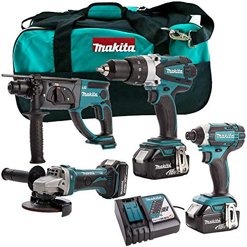 Makita 18V Li-ion 4 Piece Cordless Power Tool Kit 3 x 5.0Ah Batteries & Charger MAKDEAL-69M- Monster Power Tool Kit- Combo Kit- 18V Cordless Power Tool Kits- Mega Power Tool- Makita kit