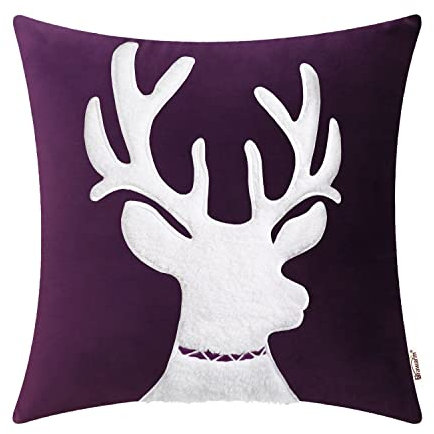BRAWARM Weihnachts-Kissenbezug, 45,7 x 45,7 cm, lila Rentier, bestickter Kissenbezug, weicher Samt, dekoratives Wurfkissen für Couch, Bett, Sofa, Wohnzimmer, Zuhause