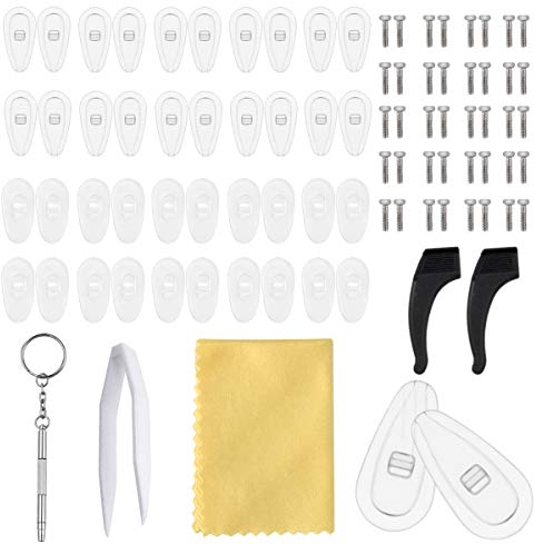 NATUCE 20 Paar Nasenpads, Luftkammer Nasenpads Silikon, Rutschfeste Brille Nasenpads, Brille Ohrbügel, Brillen Reparatur Set, Schraubbrillen Nasenpads mit Schrauben Pinzette und Reinigungstuch