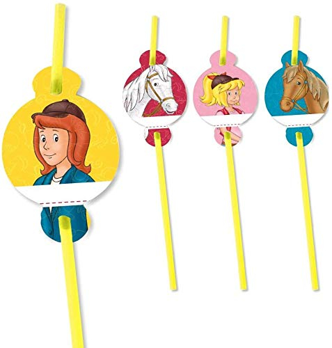 8 Papier-Trinkhalme * BIBI & TINA * mit Namensschild für Kinderparty und Kindergeburtstag | FSC-zertifiziert | Blocksberg Straws Strohhalme Party Set