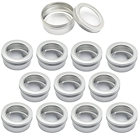 ZEOABSY 12 Stück 150ml Silber Leere Aluminiumdose Aluminium Runde Aludose Blechdosen mit Schraubdeckel Sichtfenster Cremedosen Dosen für DIY Salben Kerze Kosmetik Rasierseife
