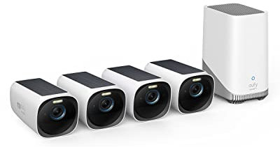 eufy Security eufyCam 3 4-Cam Kit, Security Camera Outdoor Wireless, 4K Camera with Integrated Solar Panel, Forever Power, Face Recognition AI, Expandable Local Storage, Spotlight, No Monthly Fee