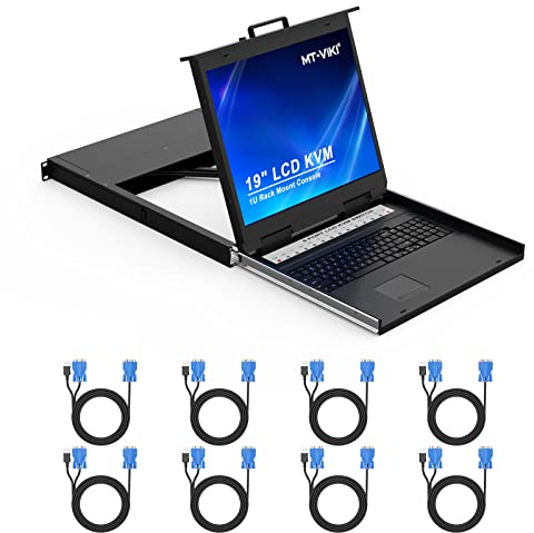 MT-VIKI 1U 19'' LCD KVM Konsole Rackmount VGA KVM Switch 8 Port für 1U 600-800mm Schrank Touchpad 102-Tastetur Schublade Hotkey OSD mit Kabel 1280x1024@60Hz