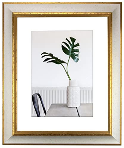 myposterframe Bilderrahmen Echtholz 60 x 120 cm Dysnomia – Edler Barockrahmen für Bilder, Photos & Gemälde – Hoch- & Querformat möglich – Weiß Gold