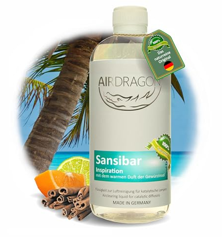AIRDRAGON SANSIBAR - katalytischer Raumduft ohne künstliche Duftstoffe - natürlicher Raumduft mit naturreinem ätherischem Duft-Öl für jede katalytische Lampe 500 ml - Made in Germany