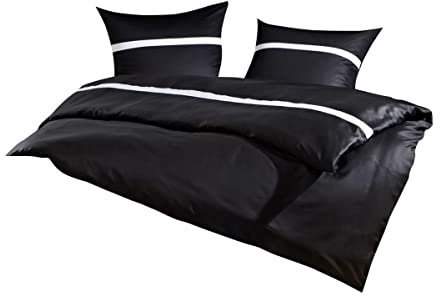 Lorena Uni Mako-Satin Bettwäsche Classic Blende schwarz, 1 Bettbezug 155 x 220 cm + 1 Kissenbezug 80 x 80 cm