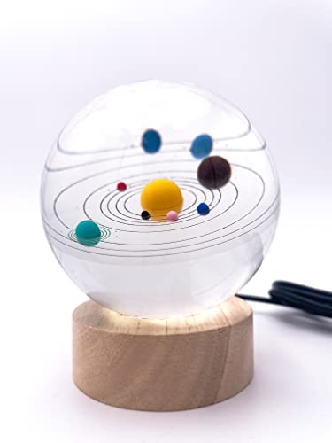Lámpara Sistema Solar colorido 3D bola de cristal grande con base y luz LED USB