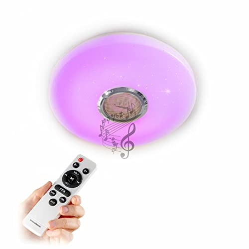 InnovaGoods® lampara techo con Altavoz, plafon led techo Intensidad regulable, lamparas de techo salon con Control Remoto, Panel LED Circular Ø29x7 cm, Ideal para fiestas, reuniones, celebraciones.