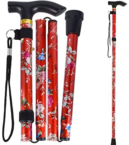 Canne de Marche, Canne de Marche Flexible Fleur Rouge Canne de Marche Pliable Réglable en Hauteur Canne de Marche Luxe Unisexe pour Maison et Voyages