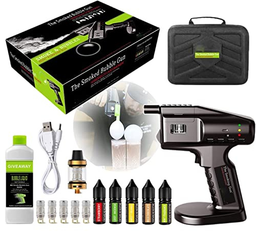 QJJML Cocktail-Smoker-Set mit Seifenblasenflüssigkeit und ätherischem Öl, handgehaltene Seifenblasenpistole, Smoke Infuser Molecular Cuisine Seifenblasenmaschine