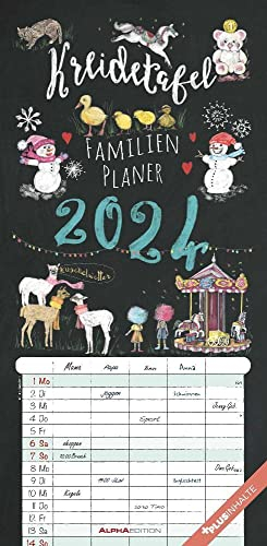 Familienplaner Kreidetafel - Kalender 2024 - Alpha Edition-Verlag - Wandkalender mit bezaubernden Illustrationen und 5 Spalten zum Eintragen - Familienkalender - 22 cm x 45 cm