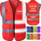 GBVllexuii Gilet di sicurezza personalizzato da uomo con tasche con logo Gilet riflettenti rossi ad alta visibilità Abbigliamento da lavoro di sicurezza per l'edilizia Protezione esterna L