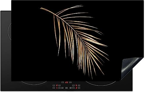KitchenYeah© Protection Pour Plaque Induction 83x51 cm Plaque de Deco Cuisine Protégé Cache De Cuisson Vitroceramique Plantes - Or - Noir - Feuilles - Luxe