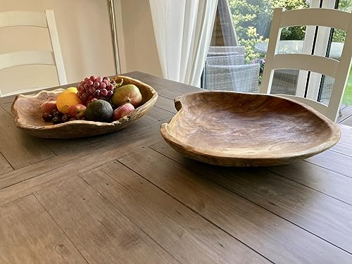 MAISONICA Huge 50cm Root Wooden Rustic Table Fruit Salad Bowl Large Teak