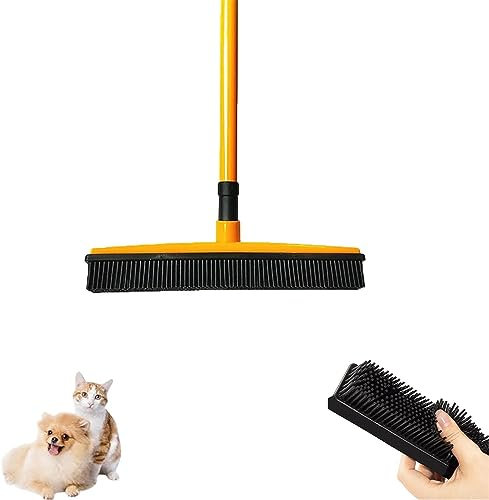 Pet Hair Remover Broom Fur Remover Broom with Telescoping Handle Multi-Surface Squeegee Rubber Broom Carpet Rake for Pet Hair Removal for Carpets Mats Couch