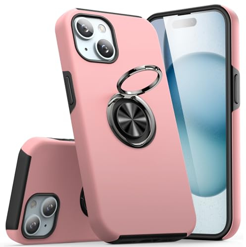 KRAFTCARE Hülle kompatibel mit Kickstand Ring, Upgrade Stoßfest und Anti-Kratzer 360° Magnetringhalter Ständer Schutzhülle Kompatibel für – Rosa