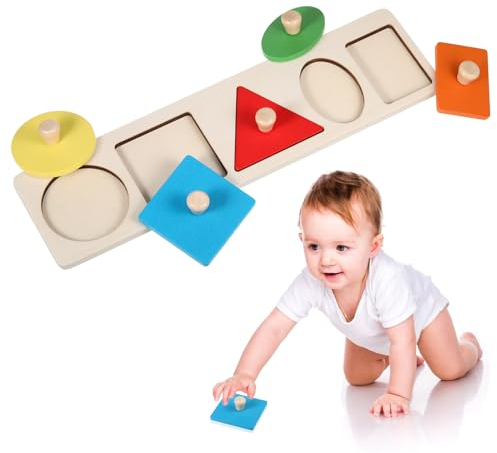 Wooden Shape Peg Shape Puzzle Baby Wooden Jigsaw Toddler Puzzles Preschool Toys Geometric Shape Puzzle Toddler Puzzles 1-3 Years Montessori Toy