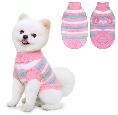 Lyneun Hundepullover, Gestrickt Hunde Pullover Kleine Hund, Warm Pullover für Hunde, Gestreifter hundepulli, Bequem und Weich Winter Welpenpullover für Kleine Hunde und Katzen (S, Rosa)