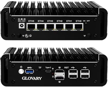 Glovary Firewall Mini PC Octa Core i3 N305, DDR5 16GB RAM 256GB NVMe SSD, 6 x 2.5GbE i226V LAN Fanless Computer Hardware, Micro Router Appliance, AES-NI, OPNsense, TypeC Port, TF Card Slot