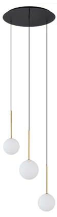 Licht-Erlebnisse Hängelampe 3-flammig Ø 46 cm H: max. 100 cm verstellbar in Schwarz Weiß Gold Kugelschirm G9 Glas Metall Retro Design Hängeleuchte Esstisch