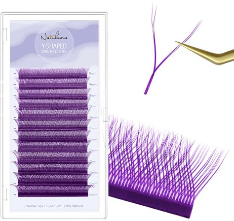 Natuhana Colorées YY Extension Cils 0.07mm LU Curl 8-14mm Mixte Forme Y 2D Premade Fan Bouquet Volume Russe Naturel Cils Professionnel Eyelash Extensions(Violet, 0.07, LU, 8-14mm)