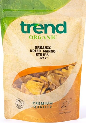 Trend Organic Mango Strips (Sun Dried & Untreated), 500g - Rich in fibre, Vitamins, and Natural Sweetness for a Nutritious and Delicious Snacks - Certified Organic, Vegan, Non-GMO, No Additives, Raw