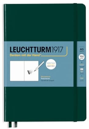 LEUCHTTURM1917 370355 Skizzenbuch Medium (A5), Hardcover, 112 Seiten (150 g/qm), blanko, Forest Green