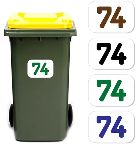 Papa Prints Pack of 4 Personalised Bin Stickers - Waterproof Wheelie Bin Numbers