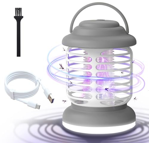 Lampada Zanzare da Interno e Esterno, Ammazza Zanzare Elettrico 5W, Zanzare Elettrico Portatile, Antizanzare Elettrico Portatile, Uccidi Zanzariera Elettrica con Luce di LED (Ricaricabile, Grigio)