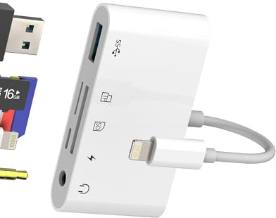 zoyuzan Lector 5 en 1 Lightning Adaptador para iPhone 14 13 12 11 Pro MAX iPad SD Card Reader Auriculares OTG Cable Lector Compact Flash Accesorios