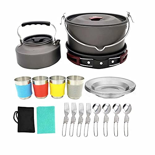 Kit d'ustensiles de Cuisine de Camping en Plein air pour 4 à 6 Personnes, équipement de Cuisine Portable, Bol, Casserole, équipement de randonnée pour la randonnée