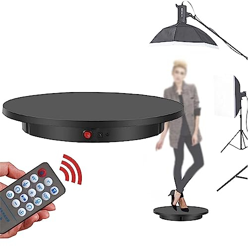 Motorisierter drehbarer Präsentationsständer mit Fernbedienung, 23,6 Zoll/330 LB belastbar, 360 Grad elektrisch drehbarer Drehteller für die Präsentation von Fotoprodukten oder Kuchen, Schwarz-60 cm