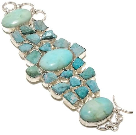 VACHEE Blauer karibischer Larimar-Edelstein, handgefertigt, großes, schweres Armband, 17,8–22,9 cm, für Mädchen und Frauen, 925er-Sterlingsilber vergoldeter Schmuck 2959