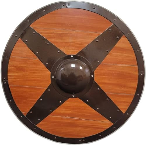 Generic Viking Gokstad Shield Real Wooden Round Functional Norse Reproduction Brown, Brown, 24