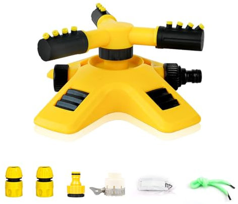SRJQXH Aspersor Jardin, Tándem Difusor Riego Giratorio Automático 360 Grados, Diámetro Pulverización 4-10 m Sistema Riego Aspersor Tres Puntas, para Riego Césped Jardín