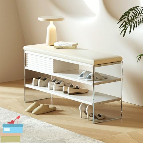 JOSIAHCQ Schuhregal Sitzbank Schuhschrank Schuhbank Flur mit Sitzfläche Hocker Shoe Rack Truhenbank Sitzhocker mit Stauraum Garderobenbank Flur Möbel für Eingang Schlafzimmer Wohnzimmer(80cm)