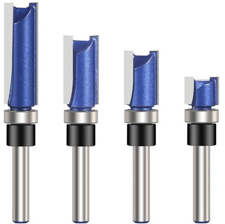 Vearter Pattern Flush Trim Router Bit Set 1/4 Inch Shank 4PCS, Bottom Bearing Guide Straight Cut Router Bits, Woodworking Milling Cutter Tool for Wood Trimming, Template Work - 12.7mm Cutting Dia