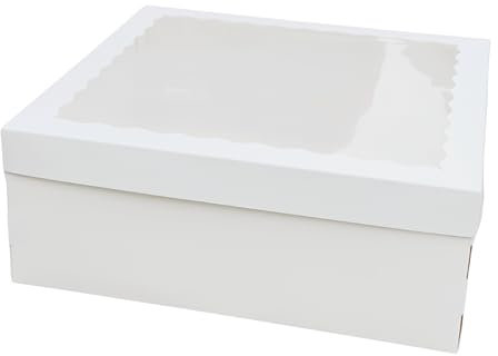 Faves Craft 16 Extra Large Square Cake Box with Window Lid, 40.5 x 40.5 x 15 cm, White, Perfect for Birthdays, Christmas, Weddings