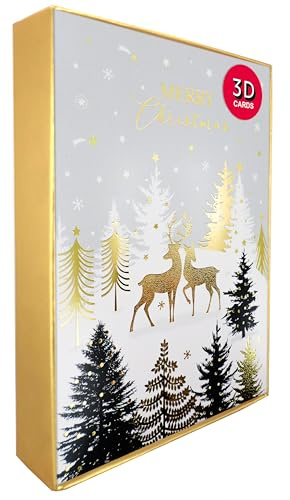 Box Of 5 Pop Up 3D Magical Reindeer Love Christmas Cards Xmas Card Boxes